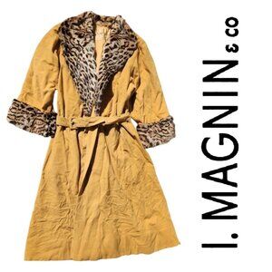 VINTAGE I. Magnin & Co. Cheetah Print Fur Mink Trench Coat Jacket  Size M